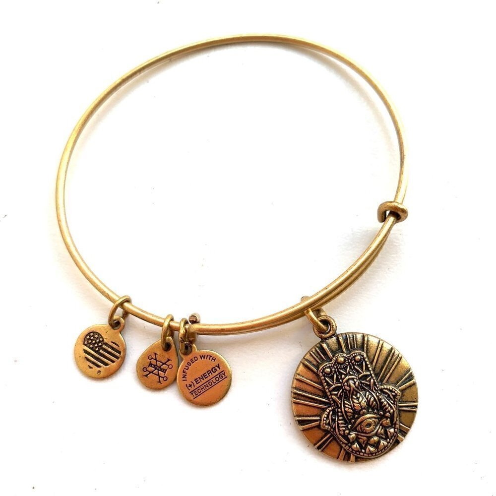 Alex and Ani Hand of Fatima Charm Bracelet - Gold Finish Expands 2"- 3.5"